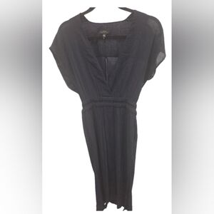 Rag & Bone Navy Textured Crinkle Viscose V-Neck Cinch Waist Dress XXS